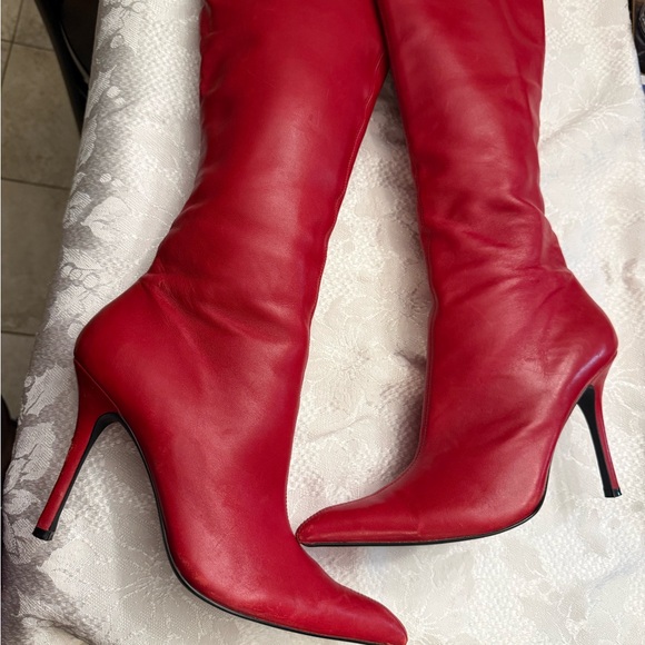 Aldo Shoes - Red Leather Knee High Stiletto Boots